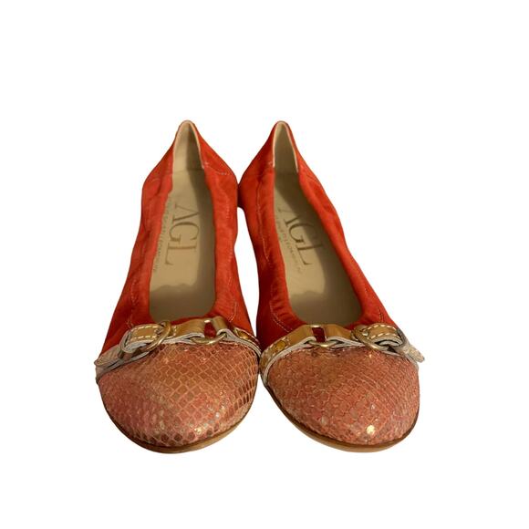 Attilio Giusti Leombrum Vero Cuoio Size 38 Made in Italy Red/Gold Ballet Flat - Picture 1 of 10